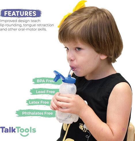 TalkTools Honey Bear Straw Cup - Special Needs Assistive Sippy Cup Inspire Straw Drinking, Spill Proof & Leak Resistant Lid, Food Grade Baby Bottle To Help Teach Lip Rounding, Tongue Retraction - 7 Oz in Kuwait