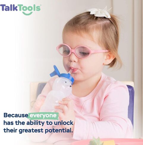 TalkTools Honey Bear Straw Cup - Special Needs Assistive Sippy Cup Inspire Straw Drinking, Spill Proof & Leak Resistant Lid, Food Grade Baby Bottle To Help Teach Lip Rounding, Tongue Retraction - 7 Oz in Kuwait