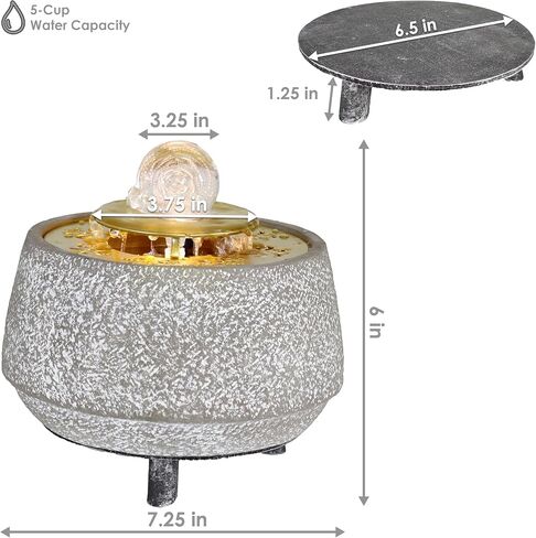 Sunnydaze Tranquil Sands Polystone Indoor Tabletop Water Fountain with Glass Ball - 6-Inch H - LED Light - Electric Submersible Pump in Saudi Arabia