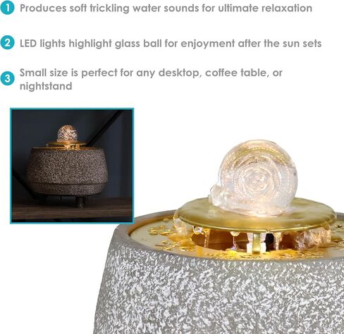 Sunnydaze Tranquil Sands Polystone Indoor Tabletop Water Fountain with Glass Ball - 6-Inch H - LED Light - Electric Submersible Pump in Saudi Arabia