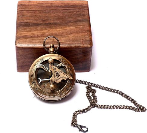 Sundial Compass with Antique Nautical Solid Pocket Sun Dial Compass in Wooden Box Vintage Polish with Brass Finish Navigate Device Nautical Marine Gift Collection in Kuwait