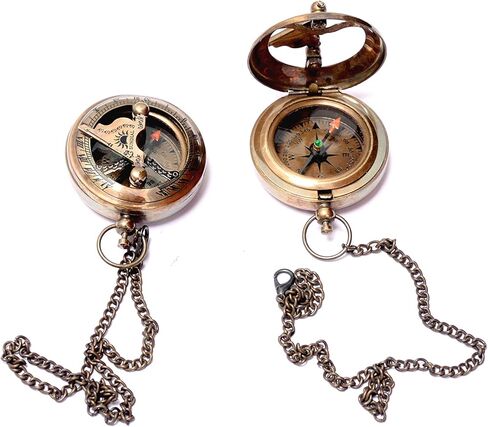 Sundial Compass with Antique Nautical Solid Pocket Sun Dial Compass in Wooden Box Vintage Polish with Brass Finish Navigate Device Nautical Marine Gift Collection in Kuwait