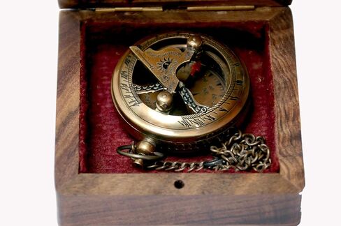 Sundial Compass with Antique Nautical Solid Pocket Sun Dial Compass in Wooden Box Vintage Polish with Brass Finish Navigate Device Nautical Marine Gift Collection in Kuwait