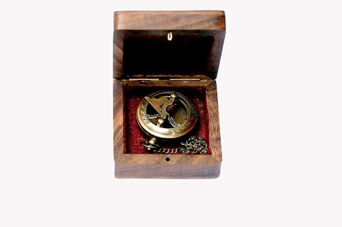 Sundial Compass with Antique Nautical Solid Pocket Sun Dial Compass in Wooden Box Vintage Polish with Brass Finish Navigate Device Nautical Marine Gift Collection in Kuwait