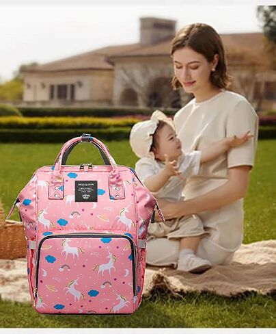 ERGO QUEEN Diaper Bag Set, Multifunction 8-in-1 Baby Care Backpack for Mom Dad, Large Capacity, Unisex Travel Back Pack, Waterproof Wet Dry Bags, Baby Nursing Organizer, Pink in Saudi Arabia