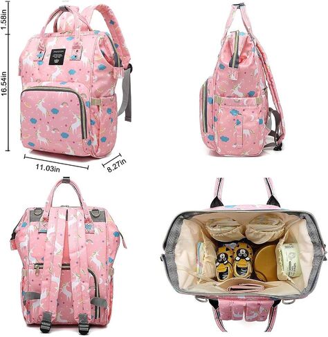 ERGO QUEEN Diaper Bag Set, Multifunction 8-in-1 Baby Care Backpack for Mom Dad, Large Capacity, Unisex Travel Back Pack, Waterproof Wet Dry Bags, Baby Nursing Organizer, Pink in Saudi Arabia