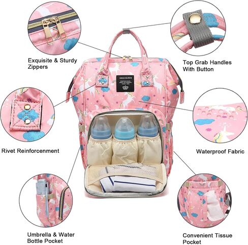 ERGO QUEEN Diaper Bag Set, Multifunction 8-in-1 Baby Care Backpack for Mom Dad, Large Capacity, Unisex Travel Back Pack, Waterproof Wet Dry Bags, Baby Nursing Organizer, Pink in Saudi Arabia