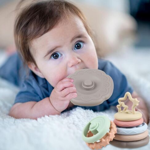Baby Teething Toys Infant Teether Stacking Building Blocks Rings Toddler Montessori Sensory Travel Toys for 1 One Years Old Boys Girls Birthday Gifts for Babies 6 9 12 18 Months in Saudi Arabia