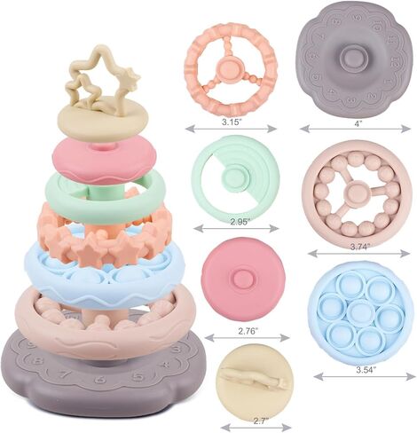Baby Teething Toys Infant Teether Stacking Building Blocks Rings Toddler Montessori Sensory Travel Toys for 1 One Years Old Boys Girls Birthday Gifts for Babies 6 9 12 18 Months in Saudi Arabia