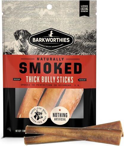Barkworthies USA Hickory Smoked Bully Sticks 6" Thick 3-Pack | Irresistible Flavor, Amazing Odor | Dental Health | Long Lasting Dog Chews in Saudi Arabia