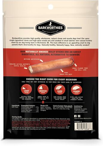 Barkworthies USA Hickory Smoked Bully Sticks 6" Thick 3-Pack | Irresistible Flavor, Amazing Odor | Dental Health | Long Lasting Dog Chews in Saudi Arabia