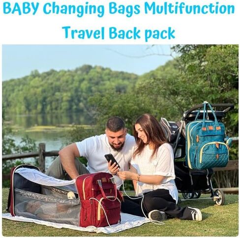 Diaper Bag Backpack Waterproof Large Travel Baby Changing Bags mini Backpack with Changing Station baby shower gifts (burgundy) in Kuwait