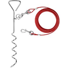 كابل ربط للكلاب وحصة بطول 32/16/10 قدم في الهواء الطلق، وساحة وتخييم، للكلاب المتوسطة والكبيرة التي يصل وزنها إلى 125 رطلاً، وحصة 16 بوصة، ومشغل كبل بطول 32/16/10 قدم مع زنبرك متين وخطاطيف معدنية للأماكن الخارجية (10 أقدام) ،أحمر) in Kuwait