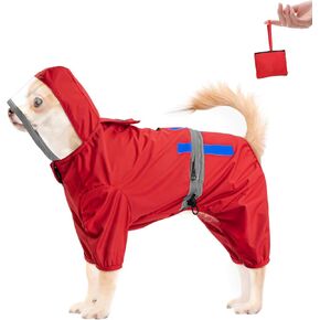 معطف واق من المطر للكلاب من لوكوفي - سترة مطر للكلاب بغطاء رأس مقاومة للماء مع جيب للتخزين، معطف للكلاب قابل للتعديل مع أشرطة عاكسة للكلاب الصغيرة والمتوسطة والكبيرة (أحمر، مقاس M) in Kuwait
