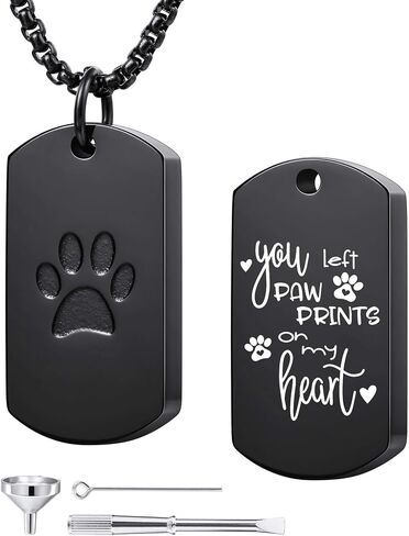 MeMeDIY Personalized Paw Print Dog Tag Pendant Urn Ashes Necklace Engraving Photo/Name/Text for Women Men Stainless Steel Pet Dog Cat Memorial Jewelry Keepsake Cremation with Funnel Kit in Saudi Arabia