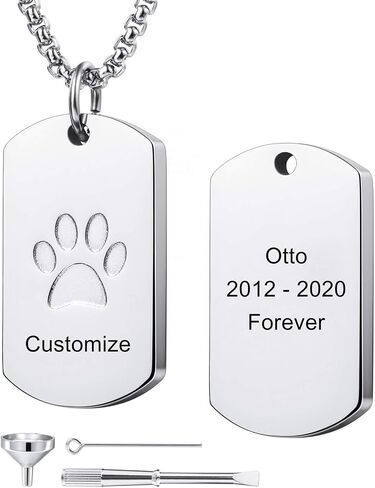 MeMeDIY Personalized Paw Print Dog Tag Pendant Urn Ashes Necklace Engraving Photo/Name/Text for Women Men Stainless Steel Pet Dog Cat Memorial Jewelry Keepsake Cremation with Funnel Kit in Saudi Arabia