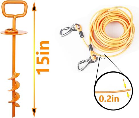 Rainbowhorse Dog tie Out Stake, 15inRust Resistant Stake and 32ft Heavy Duty Cable with Dog Anchor Drill Adapter Dog Stake for Beach, Dog Stake and Cable for 125 Lbs Small Large Dogs Heavy Duty in Kuwait