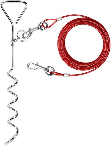 كابل ربط للكلاب وحصة بطول 32/16/10 قدم في الهواء الطلق، وساحة وتخييم، للكلاب المتوسطة والكبيرة التي يصل وزنها إلى 125 رطلاً، وحصة 16 بوصة، ومشغل كبل بطول 32/16/10 قدم مع زنبرك متين وخطاطيف معدنية للأماكن الخارجية (10 أقدام) ،أحمر) in Kuwait