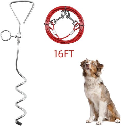كابل ربط للكلاب وحصة بطول 32/16/10 قدم في الهواء الطلق، وساحة وتخييم، للكلاب المتوسطة والكبيرة التي يصل وزنها إلى 125 رطلاً، وحصة 16 بوصة، ومشغل كبل بطول 32/16/10 قدم مع زنبرك متين وخطاطيف معدنية للأماكن الخارجية (10 أقدام) ،أحمر) in Kuwait