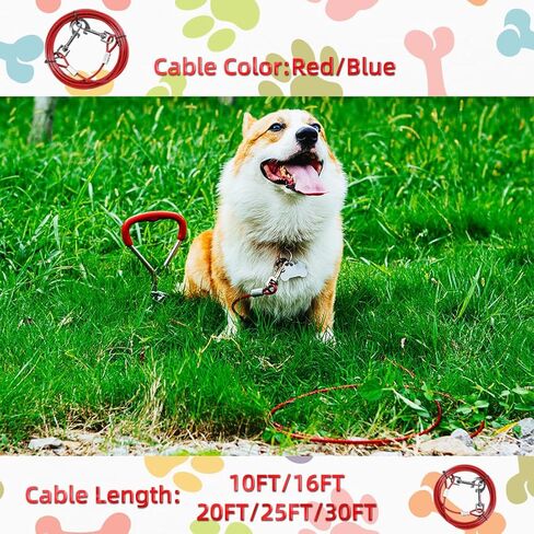 كابل ربط للكلاب وحصة بطول 32/16/10 قدم في الهواء الطلق، وساحة وتخييم، للكلاب المتوسطة والكبيرة التي يصل وزنها إلى 125 رطلاً، وحصة 16 بوصة، ومشغل كبل بطول 32/16/10 قدم مع زنبرك متين وخطاطيف معدنية للأماكن الخارجية (10 أقدام) ،أحمر) in Kuwait