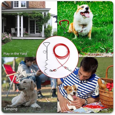 كابل ربط للكلاب وحصة بطول 32/16/10 قدم في الهواء الطلق، وساحة وتخييم، للكلاب المتوسطة والكبيرة التي يصل وزنها إلى 125 رطلاً، وحصة 16 بوصة، ومشغل كبل بطول 32/16/10 قدم مع زنبرك متين وخطاطيف معدنية للأماكن الخارجية (10 أقدام) ،أحمر) in Kuwait