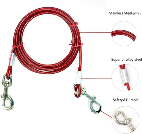 كابل ربط للكلاب وحصة بطول 32/16/10 قدم في الهواء الطلق، وساحة وتخييم، للكلاب المتوسطة والكبيرة التي يصل وزنها إلى 125 رطلاً، وحصة 16 بوصة، ومشغل كبل بطول 32/16/10 قدم مع زنبرك متين وخطاطيف معدنية للأماكن الخارجية (10 أقدام) ،أحمر) in Kuwait