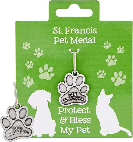 Needzo Saint Francis Patron of Animals Medal and Prayer Card, God Bless My Pet Collar Attachment, Religious Gift for Cat and Dog Owners, 1.75 Inch Charm in Saudi Arabia