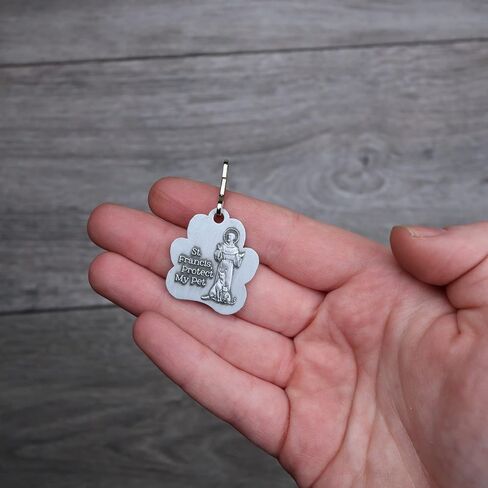 Needzo Saint Francis Patron of Animals Medal and Prayer Card, God Bless My Pet Collar Attachment, Religious Gift for Cat and Dog Owners, 1.75 Inch Charm in Saudi Arabia