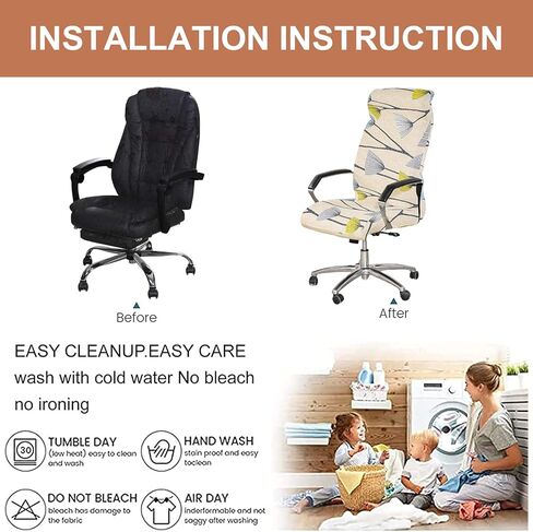 غطاء منزلق لكرسي مكتب الكمبيوتر من Eco-Ancheng، غطاء كرسي دوار عالمي لكرسي المكتب، أغطية كرسي الرئيس مع أغطية كراسي الألعاب بسحاب متين، غطاء منزلق للكرسي الخلفي العالي لكرسي الكمبيوتر المكتبي (L، 28) in Kuwait