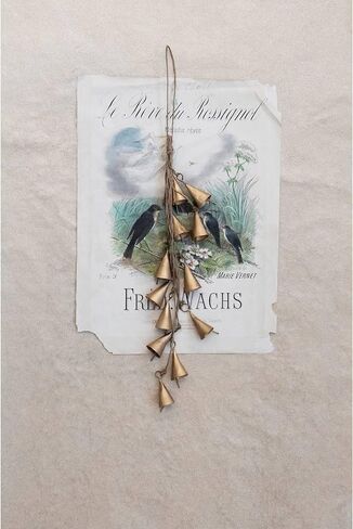 Bellshub 12-1/2"H Hanging Metal Bell Cluster with Jute Rope, Antique Brass Finish in Kuwait