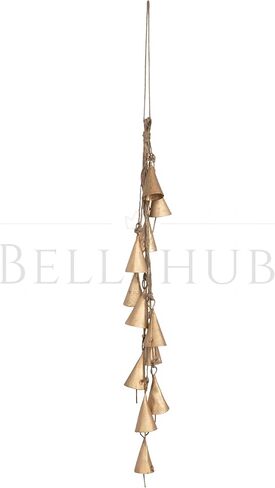 Bellshub 12-1/2"H Hanging Metal Bell Cluster with Jute Rope, Antique Brass Finish in Kuwait