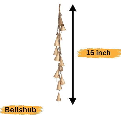 Bellshub 12-1/2"H Hanging Metal Bell Cluster with Jute Rope, Antique Brass Finish in Kuwait