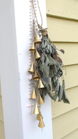 Bellshub 12-1/2"H Hanging Metal Bell Cluster with Jute Rope, Antique Brass Finish in Kuwait