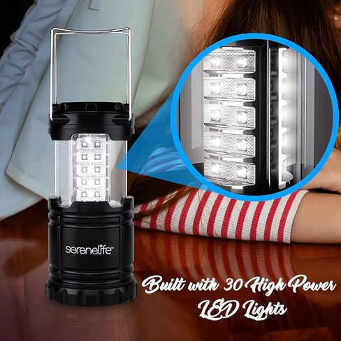فانوس تخييم LED - مناسب لمجموعات النجاة في حالات الطوارئ والعواصف وانقطاع التيار الكهربائي والفوانيس المحمولة في الهواء الطلق، اسود قابل للطي (البطاريات متضمنة) in Kuwait