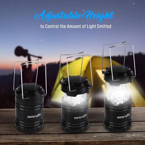 فانوس تخييم LED - مناسب لمجموعات النجاة في حالات الطوارئ والعواصف وانقطاع التيار الكهربائي والفوانيس المحمولة في الهواء الطلق، اسود قابل للطي (البطاريات متضمنة) in Kuwait