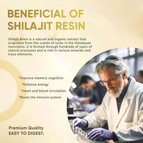 شيلاجيت راتنج الهيمالايا العضوي النقي، 500 مجم مكمل من راتنج شيلاجيت الطبيعي مع 85+ مركب معادن نادرة للطاقة ودعم المناعة والصحة العامة in Kuwait