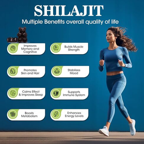 Shilajit Gummies, Pure Organic Shilajit Supplement with Ashwagandha for Men & Women from Himalayan, Chewables Shilajit with 85+ Trace Minerals & Fulvic Acid for Energy & Immune Support -60 Count in Kuwait