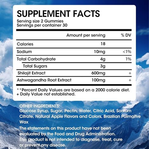 Shilajit Gummies, Pure Organic Shilajit Supplement with Ashwagandha for Men & Women from Himalayan, Chewables Shilajit with 85+ Trace Minerals & Fulvic Acid for Energy & Immune Support -60 Count in Kuwait