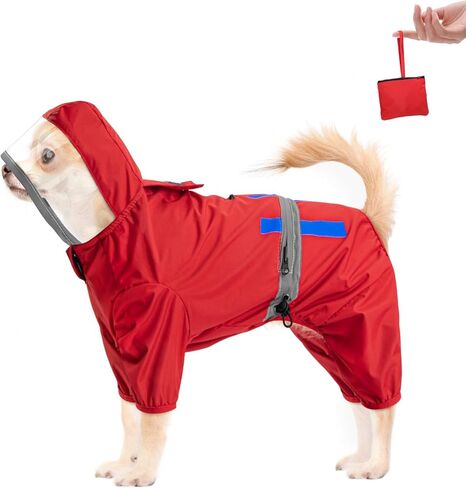 معطف واق من المطر للكلاب من لوكوفي - سترة مطر للكلاب بغطاء رأس مقاومة للماء مع جيب للتخزين، معطف للكلاب قابل للتعديل مع أشرطة عاكسة للكلاب الصغيرة والمتوسطة والكبيرة (أحمر، مقاس M) in Kuwait