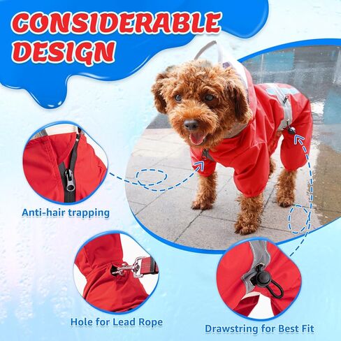 معطف واق من المطر للكلاب من لوكوفي - سترة مطر للكلاب بغطاء رأس مقاومة للماء مع جيب للتخزين، معطف للكلاب قابل للتعديل مع أشرطة عاكسة للكلاب الصغيرة والمتوسطة والكبيرة (أحمر، مقاس M) in Kuwait