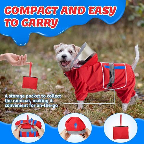 معطف واق من المطر للكلاب من لوكوفي - سترة مطر للكلاب بغطاء رأس مقاومة للماء مع جيب للتخزين، معطف للكلاب قابل للتعديل مع أشرطة عاكسة للكلاب الصغيرة والمتوسطة والكبيرة (أحمر، مقاس M) in Kuwait
