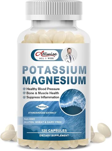 Premium Magnesium Potassium Supplement - 120 Capsules- Bone & Muscle Relaxation,Mood & Energy Support in Kuwait