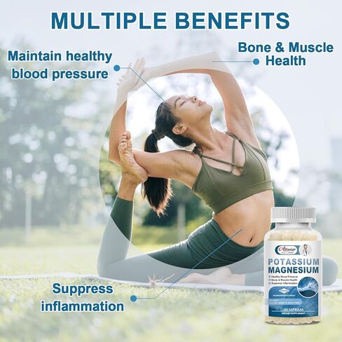 Premium Magnesium Potassium Supplement - 120 Capsules- Bone & Muscle Relaxation,Mood & Energy Support in Kuwait