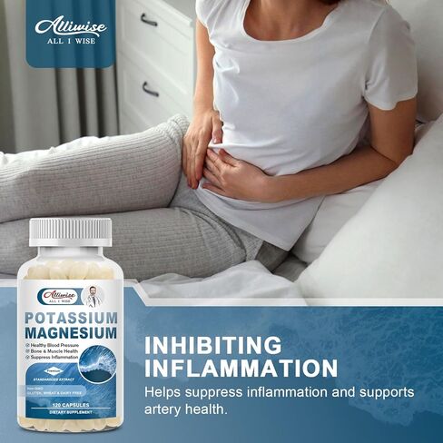 Premium Magnesium Potassium Supplement - 120 Capsules- Bone & Muscle Relaxation,Mood & Energy Support in Kuwait
