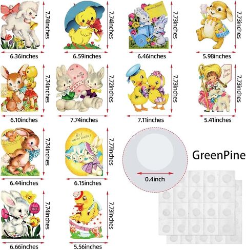 ​GreenPine Vintage Easter Cutouts Decorating Retro Easter Victorian Stickers [Stationery] Craft Bunny Lamb Chick Egg Artwork Cardboard with Glue Point for Home Wall Window Decor​ 12Pcs in Saudi Arabia