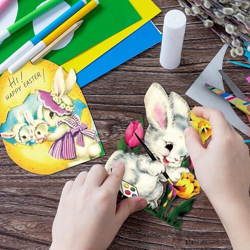 ​GreenPine Vintage Easter Cutouts Decorating Retro Easter Victorian Stickers [Stationery] Craft Bunny Lamb Chick Egg Artwork Cardboard with Glue Point for Home Wall Window Decor​ 12Pcs in Saudi Arabia