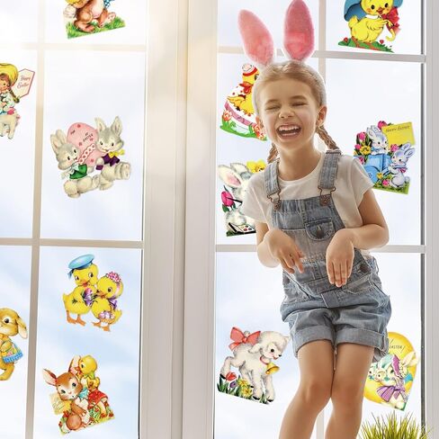 ​GreenPine Vintage Easter Cutouts Decorating Retro Easter Victorian Stickers [Stationery] Craft Bunny Lamb Chick Egg Artwork Cardboard with Glue Point for Home Wall Window Decor​ 12Pcs in Saudi Arabia
