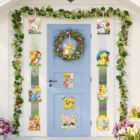 ​GreenPine Vintage Easter Cutouts Decorating Retro Easter Victorian Stickers [Stationery] Craft Bunny Lamb Chick Egg Artwork Cardboard with Glue Point for Home Wall Window Decor​ 12Pcs in Saudi Arabia