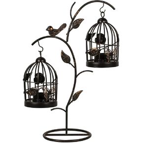 حوامل شموع قفص العصافير المزخرفة لشموع Tealight، حامل شموع أسود عتيق بطول 13.8 بوصة، حوامل شموع معدنية على شكل قفص الطيور لديكور المنزل الريفي وطاولة الزفاف وعيد الميلاد وديكور الطيور