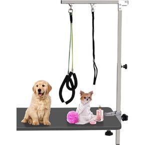 Foldable Pet Grooming Arm with Clamp, 39.4" Height Adjustable Dog/Cat Grooming Loop Noose & Two No Sit Haunch Holder for Medium & Small Pets, Portable Pet Grooming Tool (Silver), Not Include Table in Kuwait